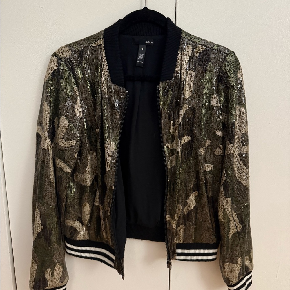 Aqua Shimmering Camouflage Bomber Jacket